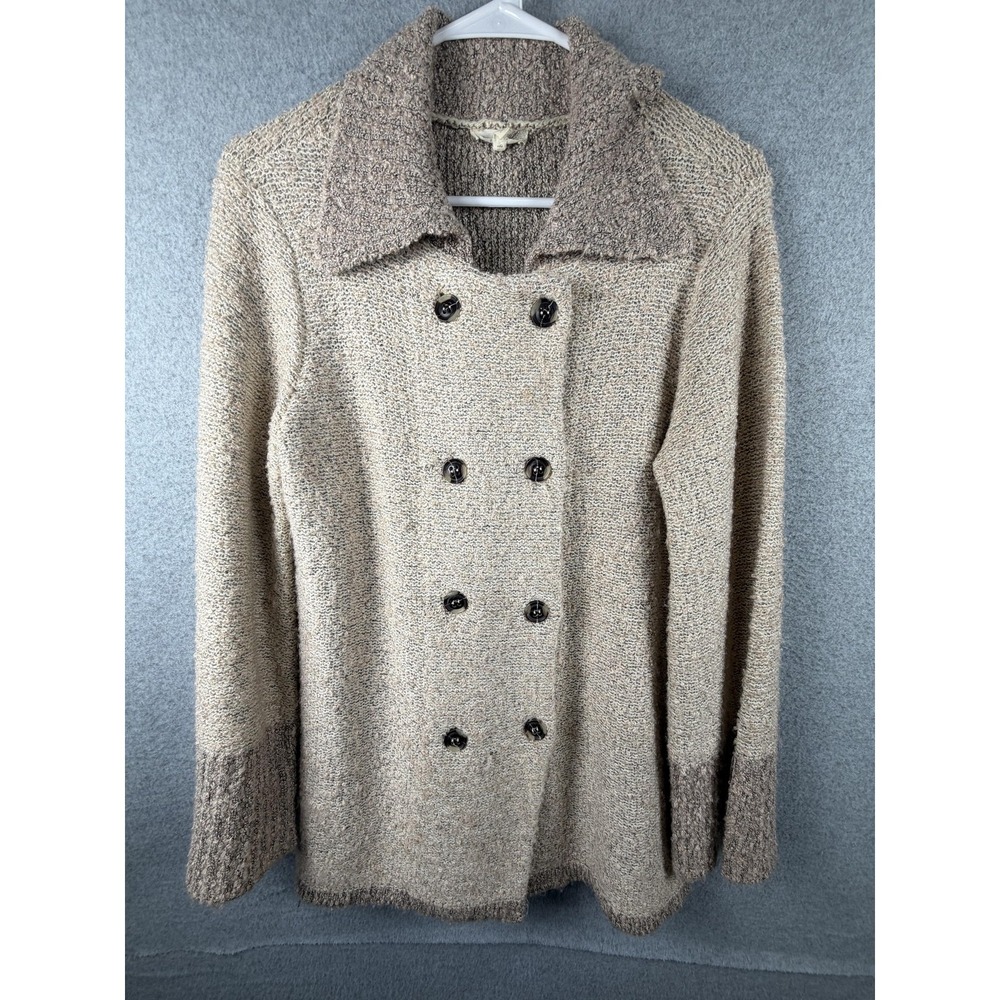 Mystree Cardigan Sweater‎ Womens Medium Beige Double Breasted Collar Chunky Knit